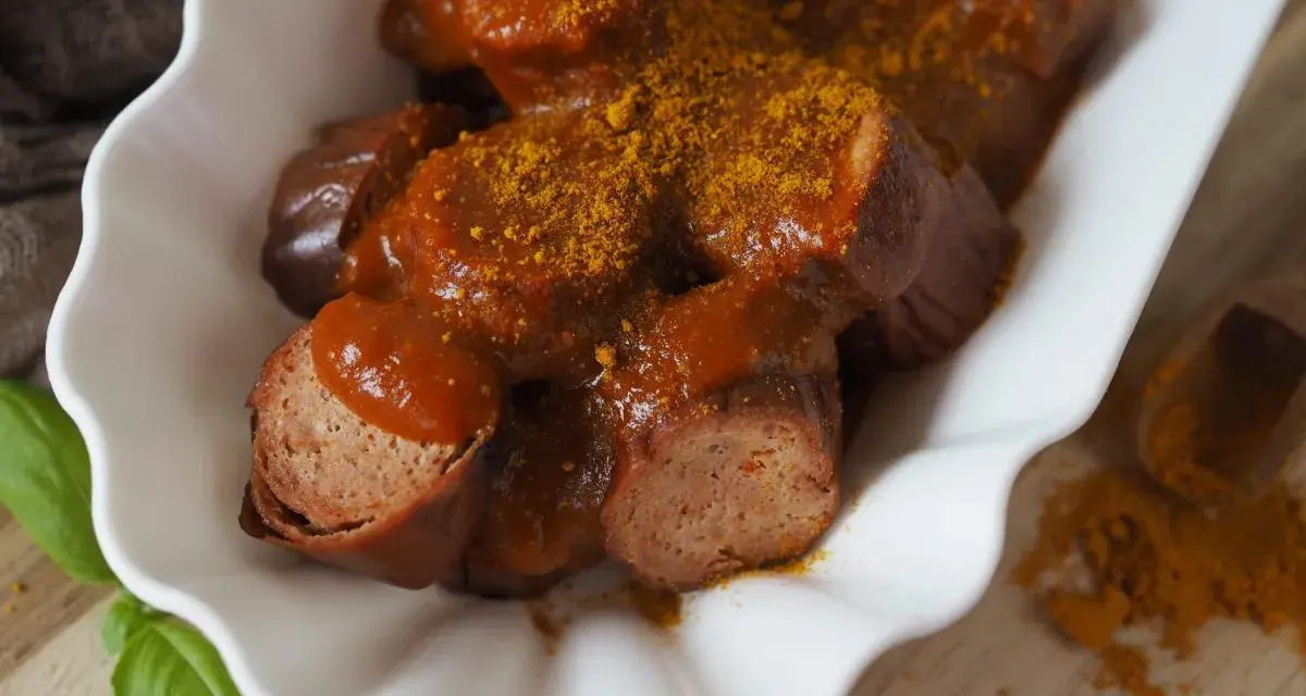 Leckere Currywurst mit einer würzigen Sauce, die an das originale Rezept erinnert. Perfekt für einen herzhaften Snack.