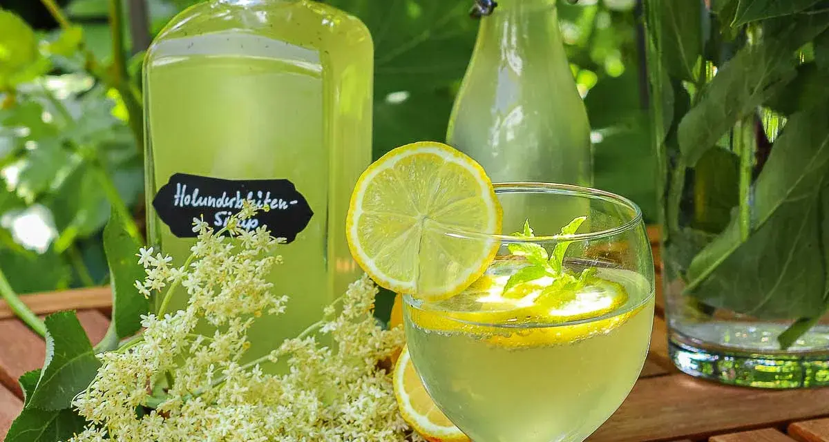 Erfrischendes Getränk mit selbstgemachtem Holunderblütensirup, Zitrone und Minze. Perfekt für den Sommer!