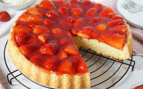 Saftiger Erdbeerkuchen mit frischen Erdbeeren und Tortenguss. Ein tolles Erdbeerkuchen Rezept für den Sommer.