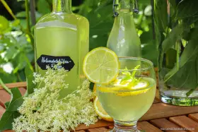 Erfrischendes Getränk mit selbstgemachtem Holunderblütensirup, Zitrone und Minze. Perfekt für den Sommer!